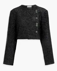 Ganni Cropped Jacke aus Bouclé-Tweed mit Metallic-Effekt Schwarz