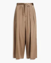 Frame Denim Belted pleated silk-satin culottes Neutral