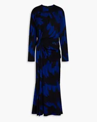 Stella McCartney Magnolia Midikleid aus glänzendem Crêpe mit Cut-outs und Print Blau