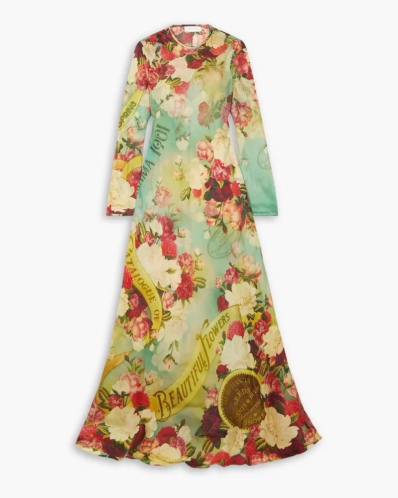 Zimmermann Maxikleid aus Seidenorganza mit Print Grün