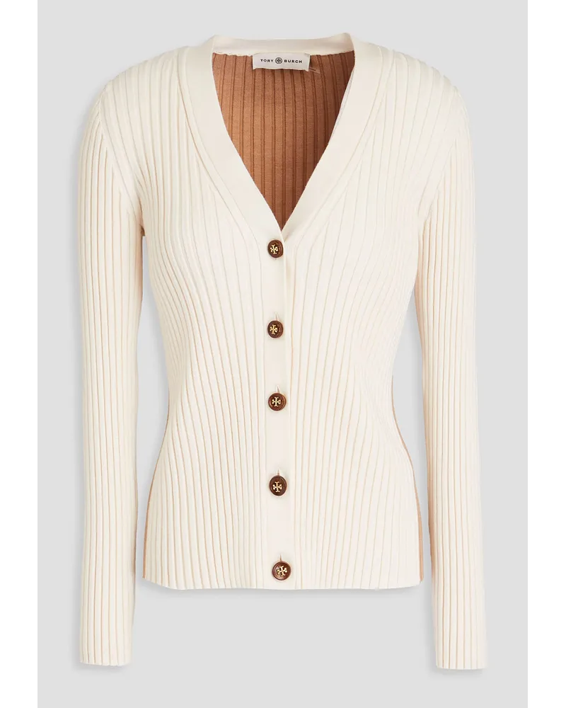 Tory Burch Cardigan aus einer gerippten Merinowollmischung Weiß