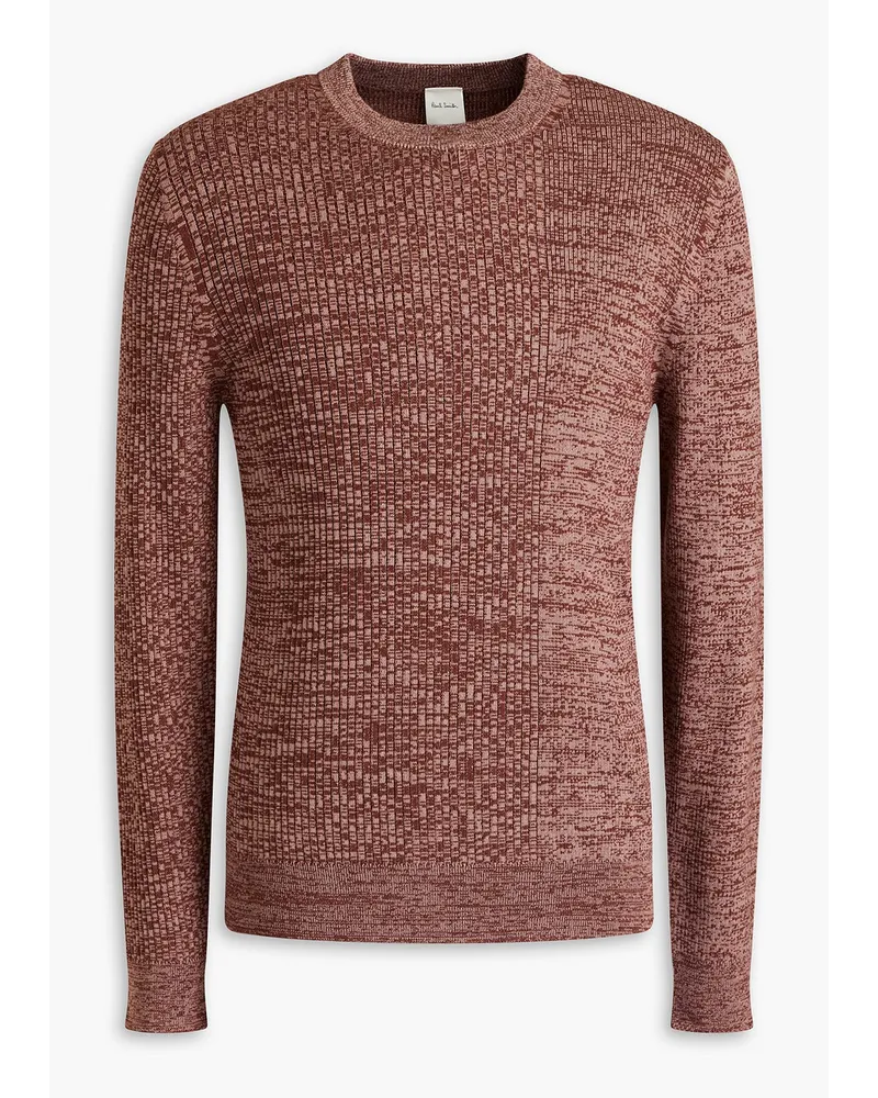 Paul Smith Gerippter Pullover aus einer melierten Baumwoll-Merinowollmischung Braun