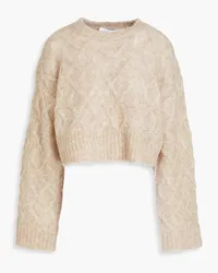 ROTATE Birger Christensen Cropped Pullover mit Zopfstrickmuster Neutral