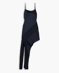 Helmut Lang Slash asymmetrisches Midikleid aus Stretch-Seide mit Crêpe-Einsatz Blau