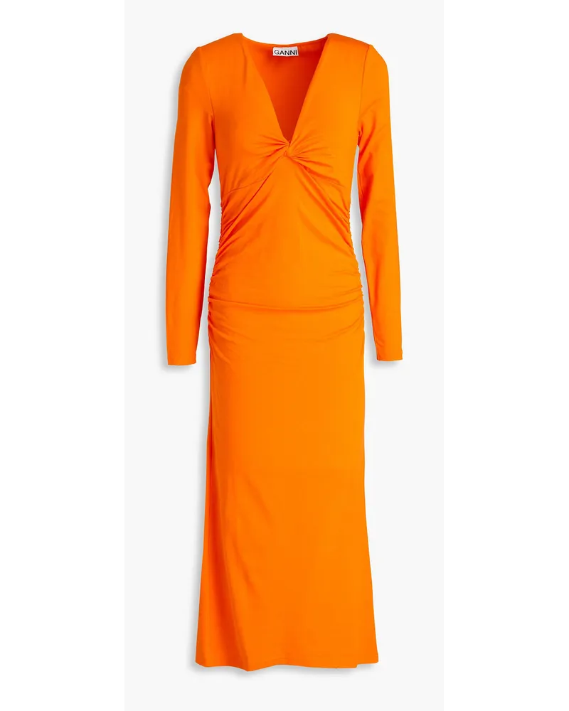 Ganni Midikleid aus Jersey mit Twist-Detail Orange