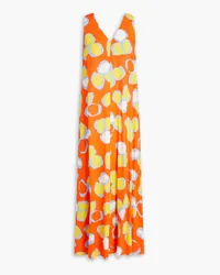 Diane von Furstenberg Adian plissiertes Maxikleid aus Musselin mit Print Orange