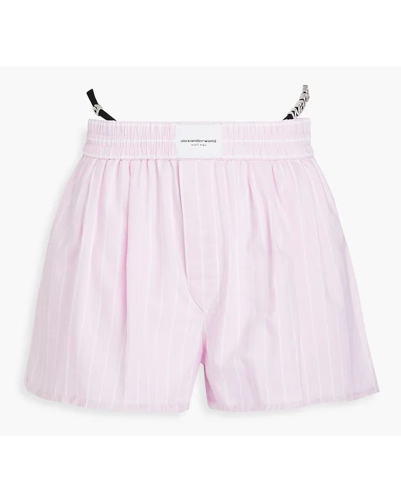 Alexander Wang Verzierte Shorts aus Baumwoll-Oxford mit Streifen Pink