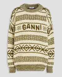 Ganni Wollpullover aus Jacquard-Strick Weiß