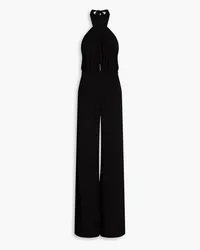 Halston Neckholder-Jumpsuit mit weitem Bein aus Jersey Schwarz