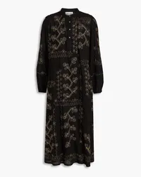 Antik Batik Oriane Midikleid aus Baumwollgaze mit Stickereien und Metallic-Effekt Schwarz