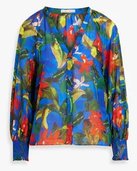 Alice + Olivia Alice OliviaLang gerafftes Hemd aus Voile aus einer Baumwoll-Seidenmischung mit floralem Print Blau