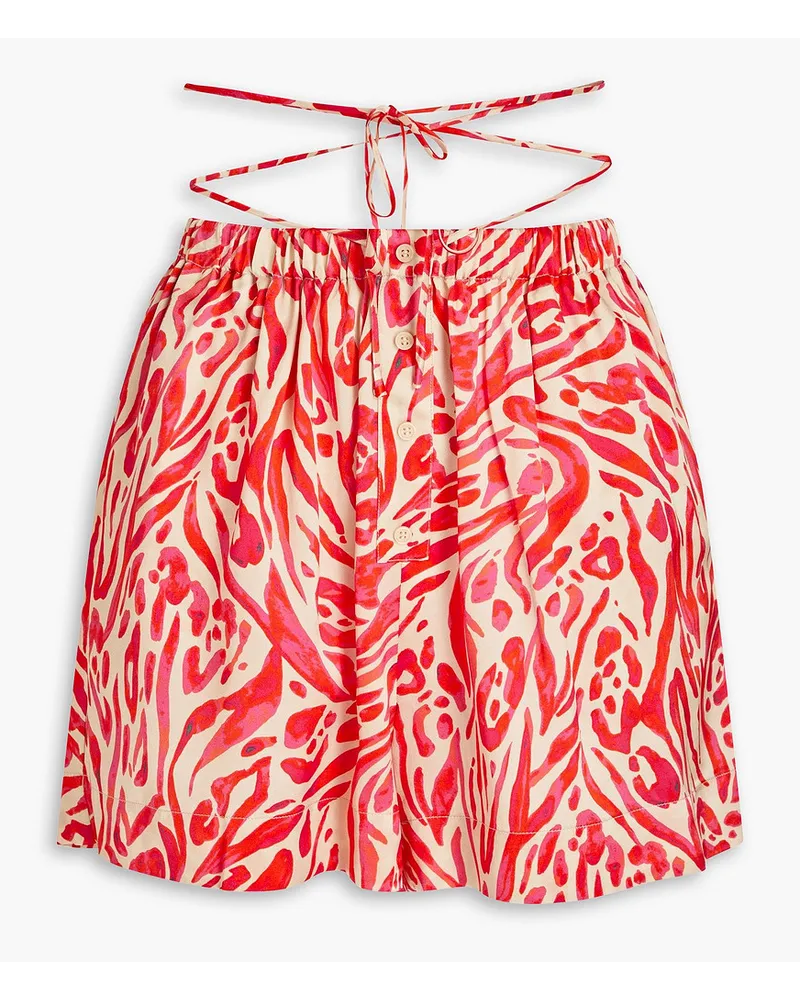 NICHOLAS Terra Shorts aus Seidensatin mit Print und Raffung Orange