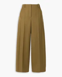 Tory Burch Hose mit weitem Bein aus Twill aus einer Wollmischung Grün