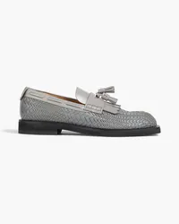 Emporio Armani Loafers aus geflochtenem Leder mit Troddeln Grau