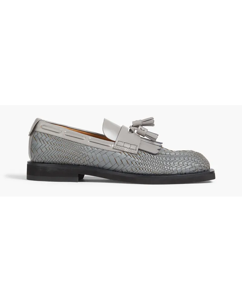 Emporio Armani Loafers aus geflochtenem Leder mit Troddeln Grau