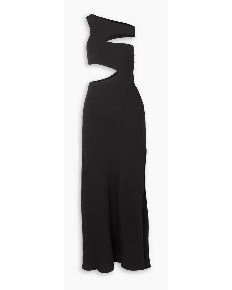 STAUD Prismatic asymmetrisches Maxikleid aus Rippstrick mit Cut-outs Schwarz