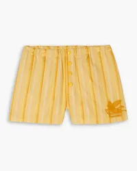 Etro Shorts aus einer gestreiften Baumwoll-Seidenmischung mit Stickerei Gelb