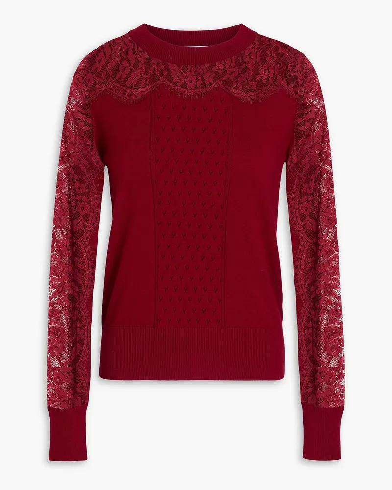 See by Chloé Pullover aus einer Baumwoll-Kaschmirmischung mit Spitzeneinsätzen Rot