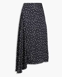 Vince Asymmetrischer Midirock aus glänzendem Crêpe mit Polka-Dots Blau