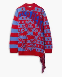 Stella McCartney Eco Hero asymmetrischer Oversized-Pullover aus Wolle mit Intarsienmuster Rot