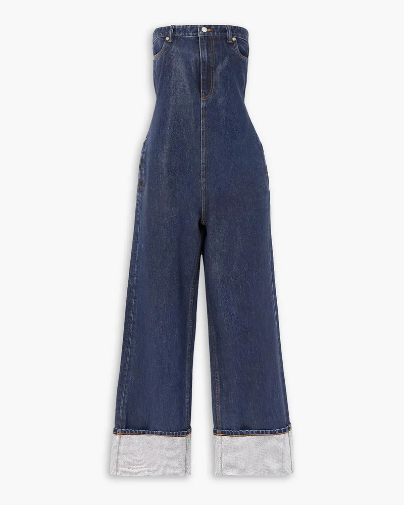 Alexander Wang Trägerloser Jumpsuit aus Denim mit Kristallen Blau