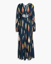 AGUA BENDITA Francisca Maxikleid aus Twill mit Print und Cut-outs Blau