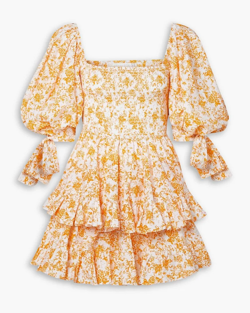 Caroline Constas Finley Minikleid aus Popeline aus einer Baumwollmischung mit floralem Print und Rüschen Gelb