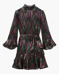 Saloni Marissa Minikleid aus Jacquard aus einer Seidenmischung mit Metallic-Effekt und Rüschen Schwarz