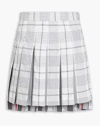 Thom Browne Plissierter Minirock aus Wolle mit Glencheck-Muster und Popeline-Einsätzen Grau