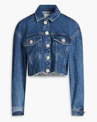 Sandro Cropped Jeansjacke mit Verzierung Blau