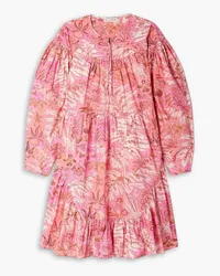 Ulla Johnson Leika Minikleid aus Baumwollpopeline mit floralem Print und Rüschen Pink