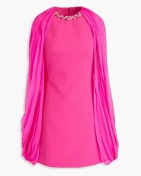 Safiyaa Verziertes Minikleid aus Seidenchiffon und Crêpe mit Cape-Effekt Pink