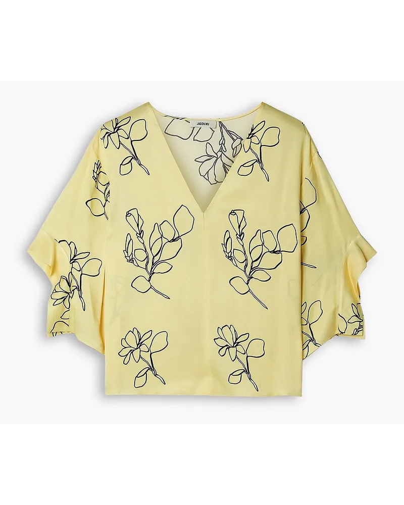 Jason Wu Bluse aus glänzendem Crêpe mit floralem Print Gelb