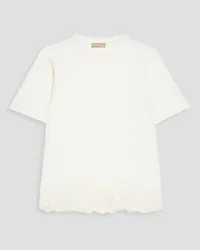 Elie Saab T-Shirt aus Baumwoll-Jersey mit Lochstickerei Weiß