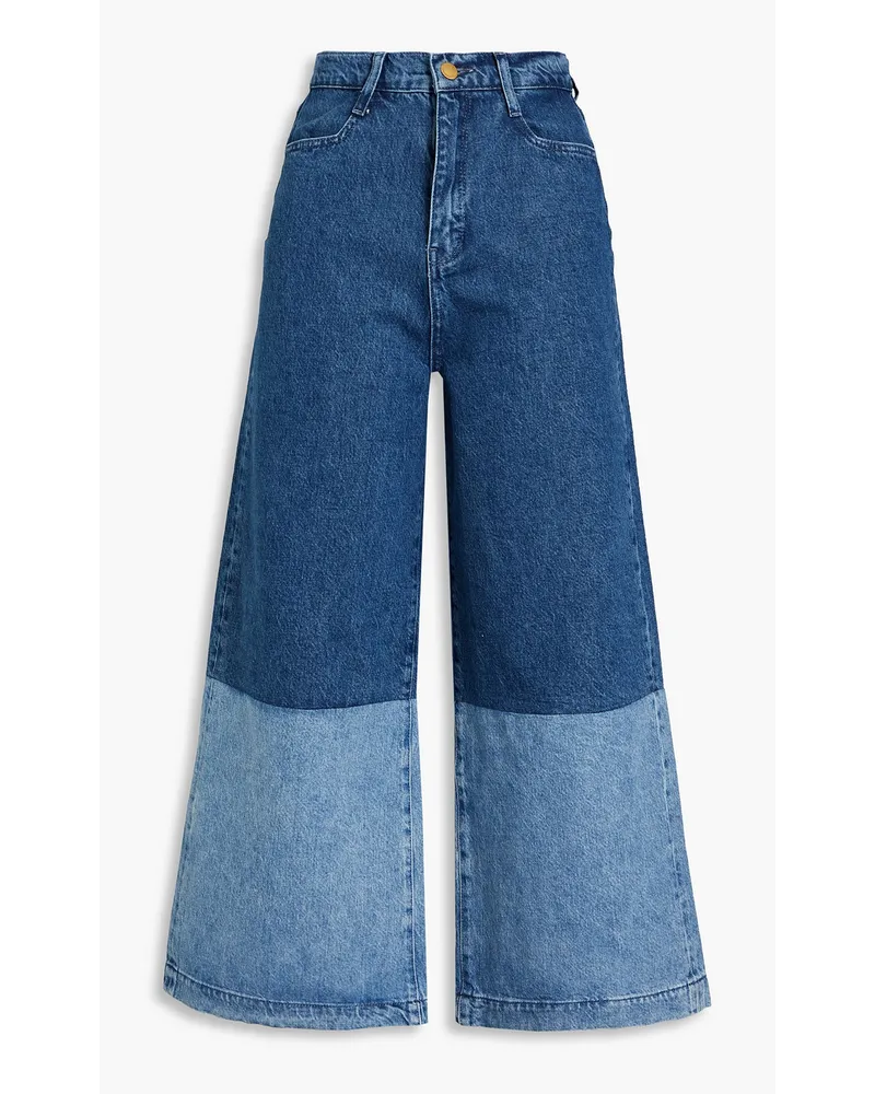 Triarchy Zweifarbige hoch sitzende Cropped Jeans mit weitem Bein Blau