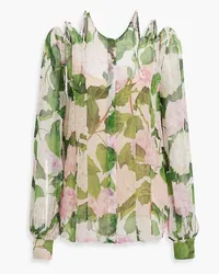 Oscar de la Renta Bluse aus Seidenchiffon mit floralem Print und Schleife Pink