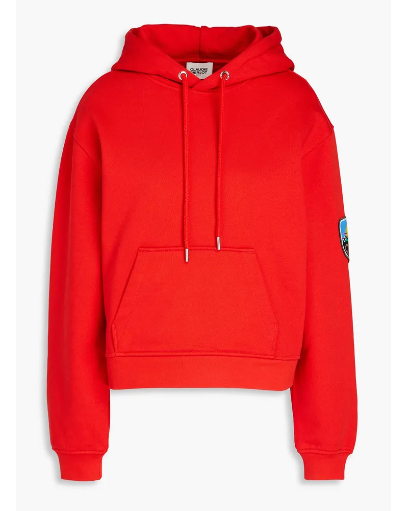 Claudie Pierlot Hoodie aus Baumwollftee mit Applikationen Rot