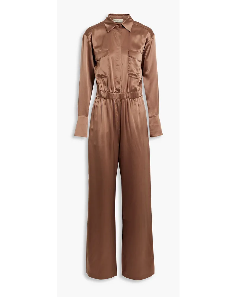 NICHOLAS Emma Jumpsuit mit weitem Bein aus Seidensatin Braun