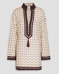 Tory Burch Bedruckte Tunika aus Baumwoll-Voile Braun