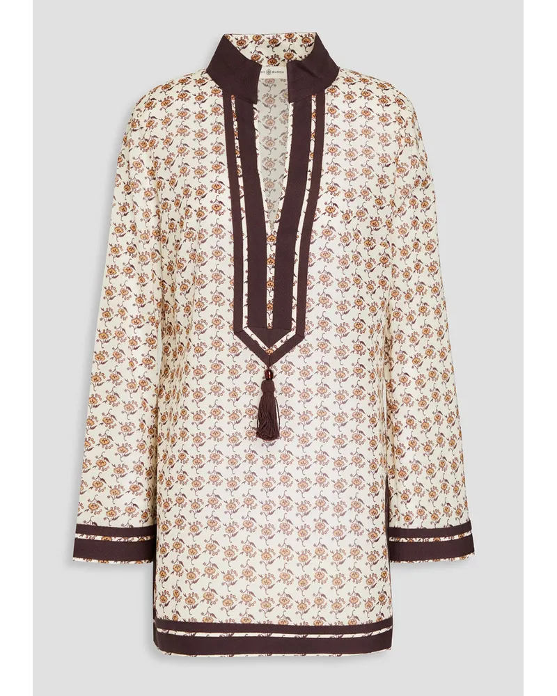 Tory Burch Bedruckte Tunika aus Baumwoll-Voile Braun