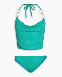 Oséree Lumière O Gem Neckholder-Bikini inMetallic-Optik mit Verzierungen Blau