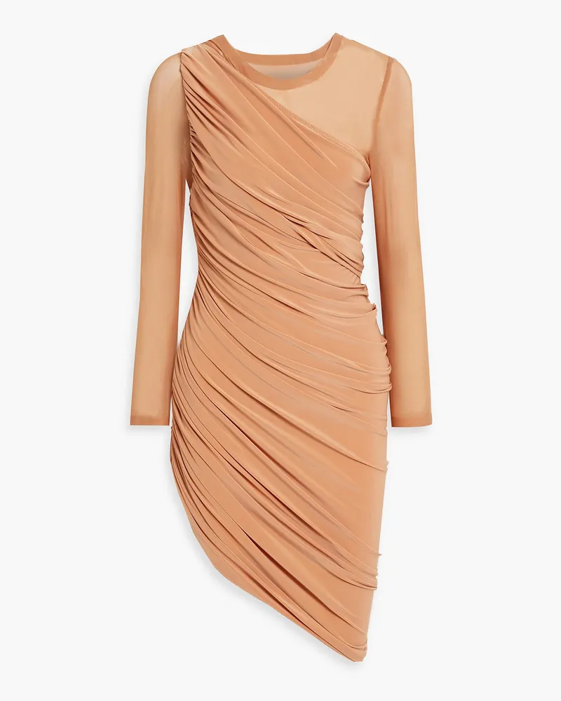 Norma Kamali Diana gerafftes Minikleid aus Stretch-Jersey mit Mesh-Einsatz Orange