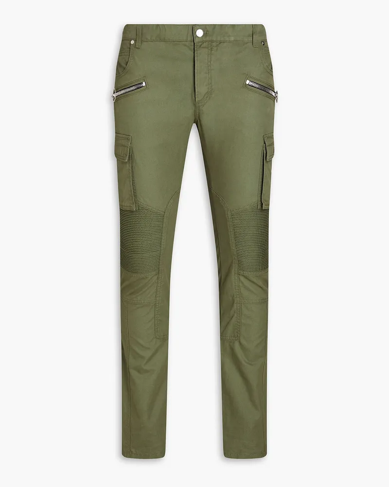 Balmain Cargohose aus Baumwoll-Canvas mit Biesen und Logoprint Grün