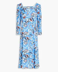 Diane von Furstenberg Joanna Midikleid aus Crêpe mit floralem Print Blau