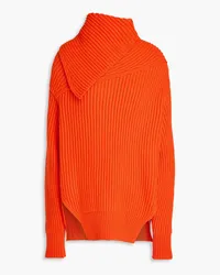 Jil Sander Rollkragenpullover aus gerippter Wolle mit Drapierung Rot