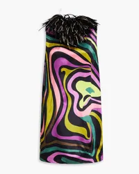 Emilio Pucci Minikleid aus Satin mit Print und Fransen Schwarz