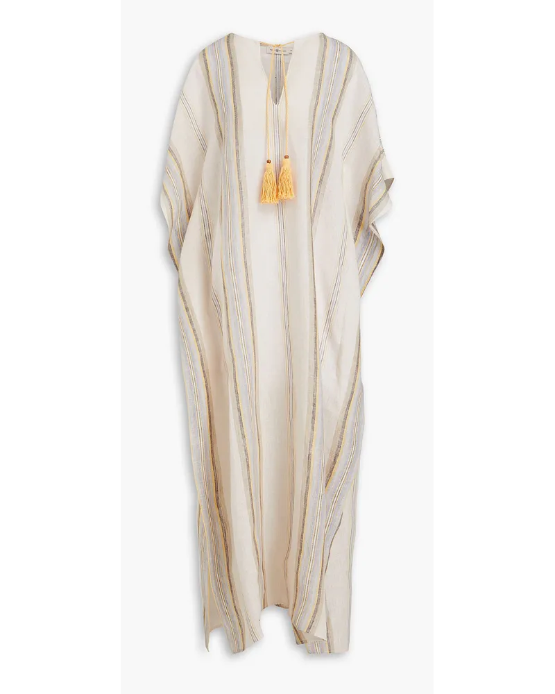 Tory Burch Gestreifter Kaftan aus Leinen mit Troddeln Neutral