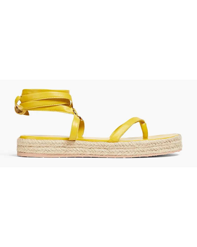 Gianvito Rossi Ribbon Beachclub Espadrille-Sandalen aus Leder mit Verzierung Gelb