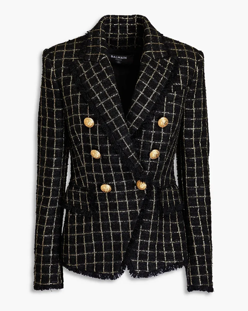 Balmain Doppelreihiger Blazer aus Metallic-Tweed Schwarz