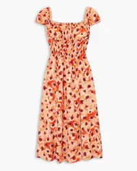 Altuzarra Daisy schulterfreies Midikleid aus Crêpe mit Raffung und Blumenprint Orange